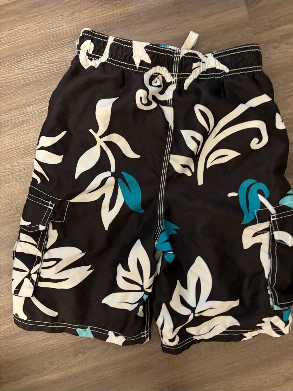O'Neill Black Swim Board Shorts with White and Teal Floral Print - Picture 3 of 3
